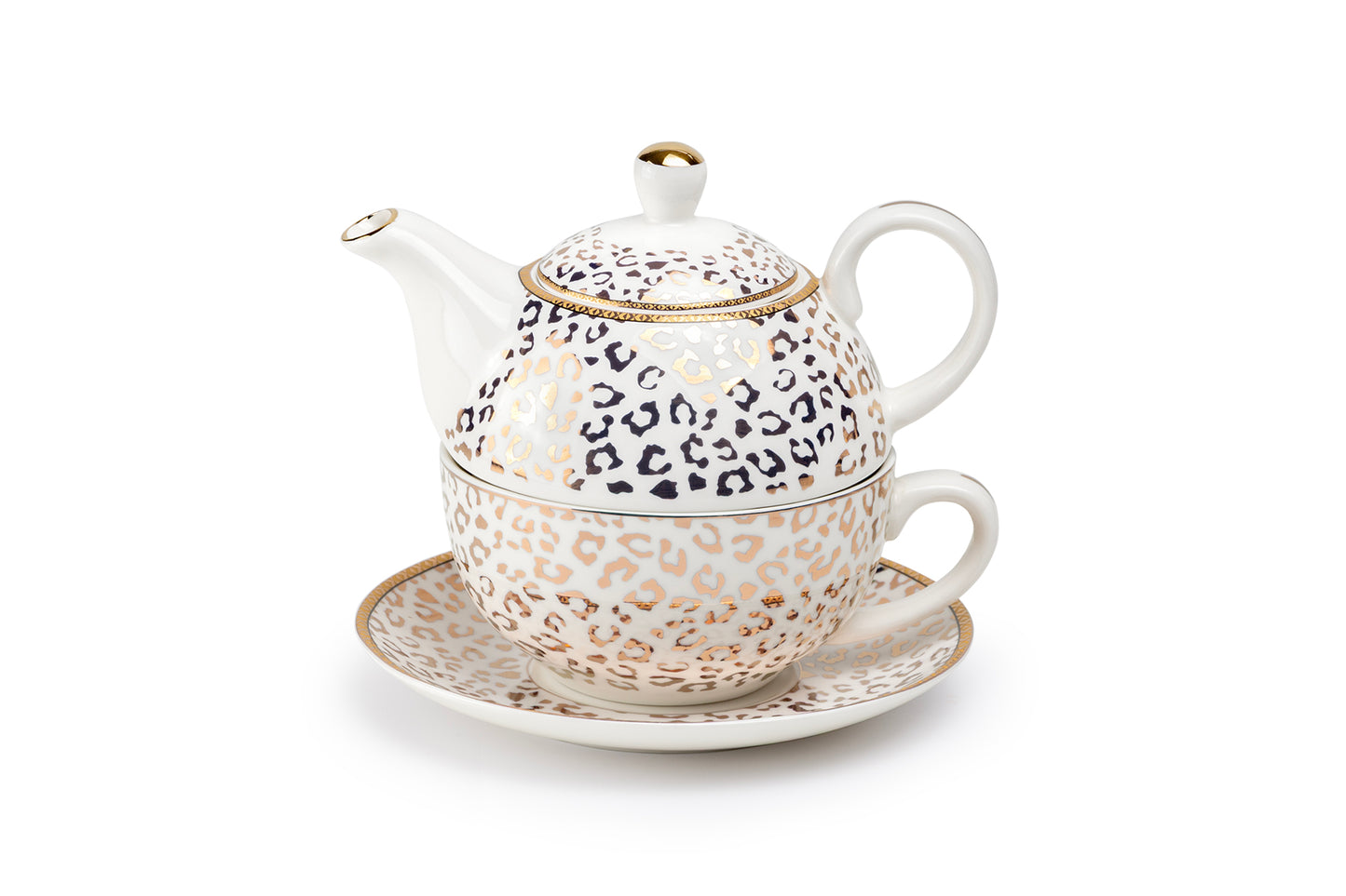 Golden Leopard Fine Porcelain Tea For One Set