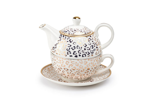 Golden Leopard Fine Porcelain Tea For One Set