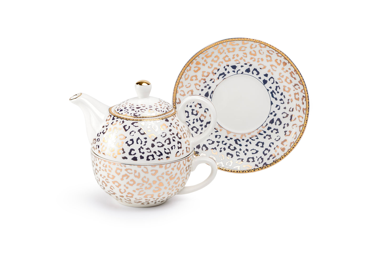 Golden Leopard Fine Porcelain Tea For One Set