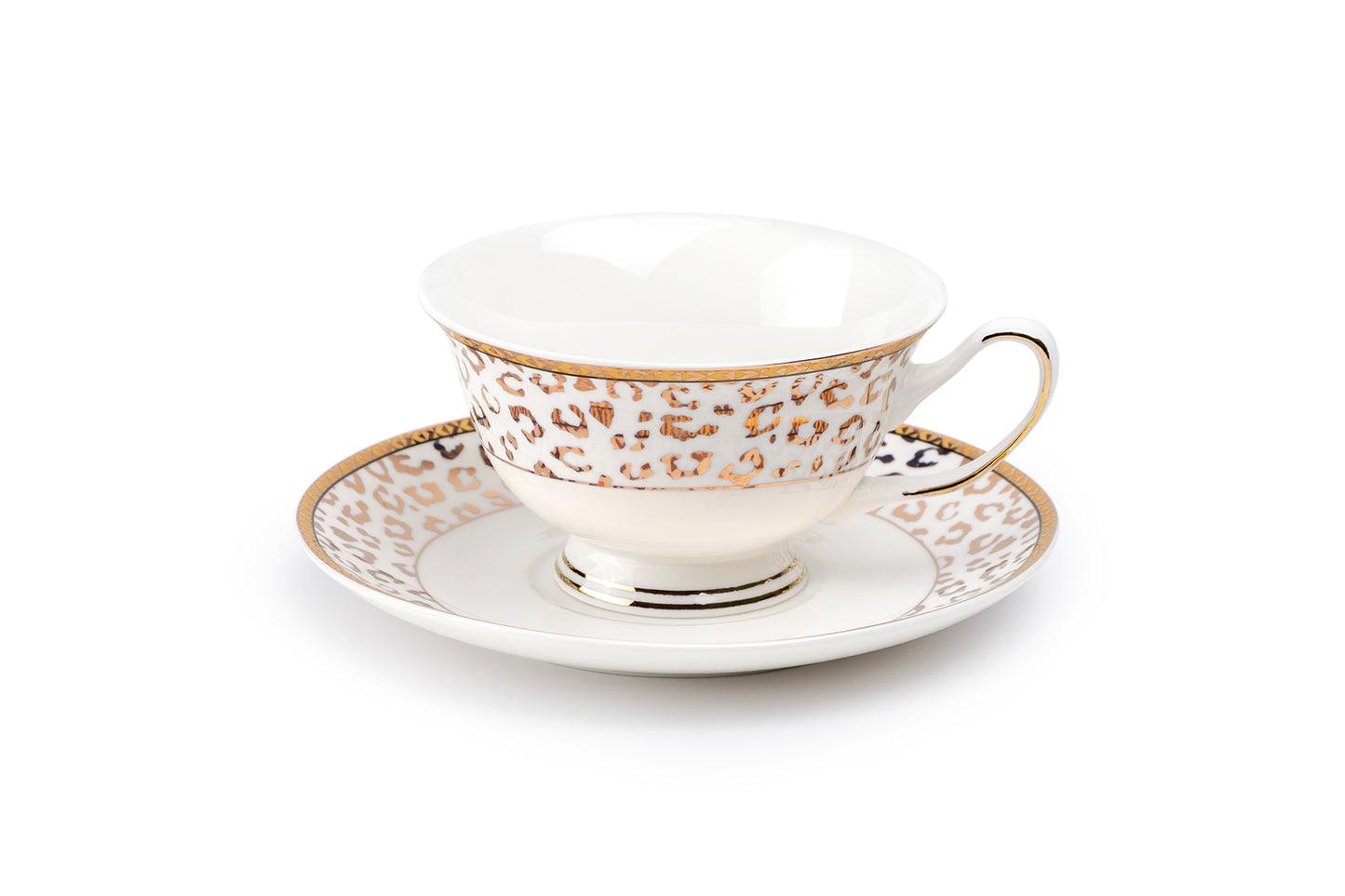 Golden Leopard Fine Porcelain Tea Cup and Saucer