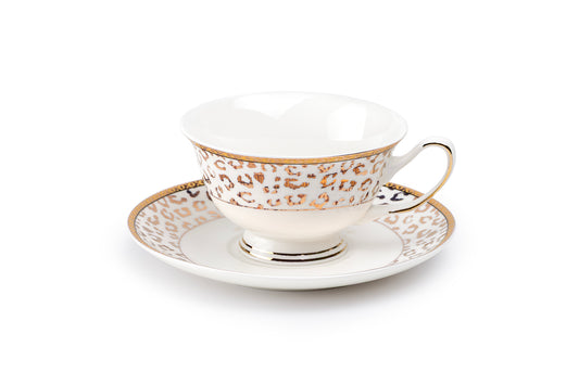 Golden Leopard Fine Porcelain Tea Cup and Saucer