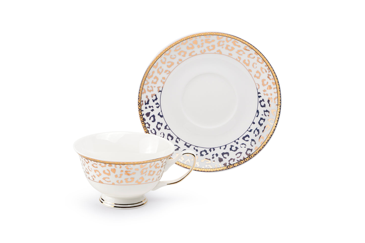 Golden Leopard Fine Porcelain Tea Cup and Saucer