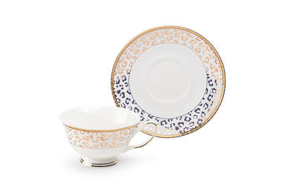 Golden Leopard Fine Porcelain Tea Cup and Saucer