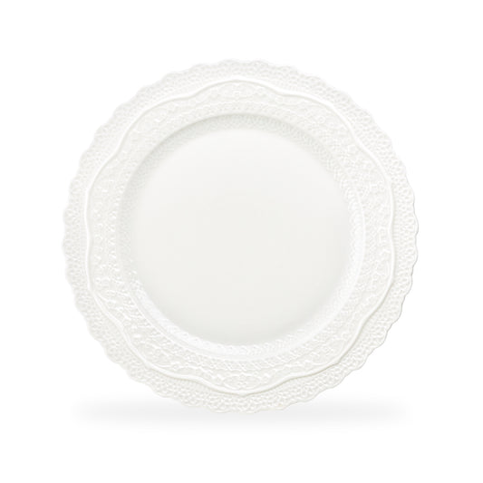 White Lace Embossed Fine Porcelain Dinner Plate