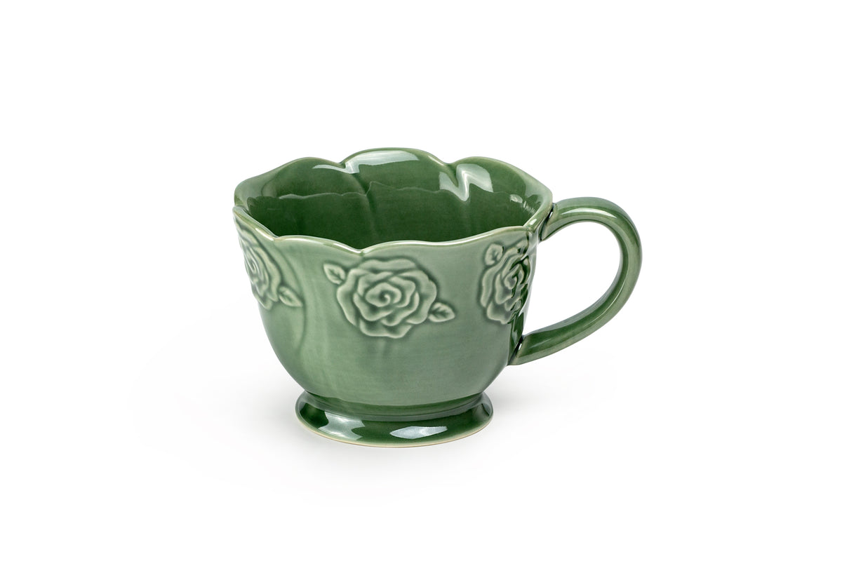 Green Embossed Rose Latte Mug