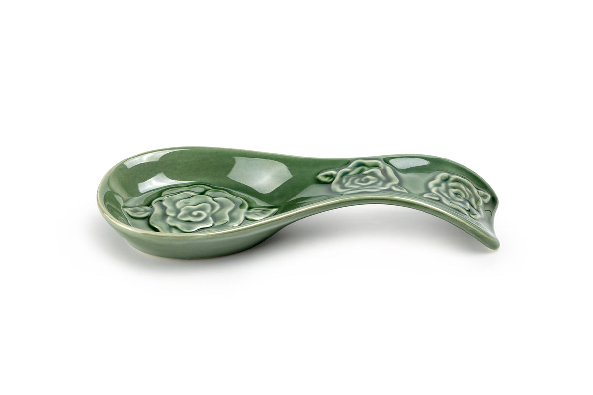 Green Embossed Rose Spoon Rest