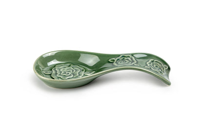 Green Embossed Rose Spoon Rest