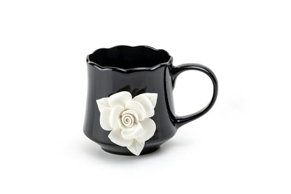 Black & White Sculpted Rose Fine Porcelain Mug Set of 2
