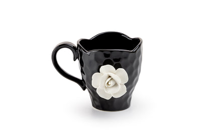 Black & White Sculpted Rose Textured Mug Set of 2