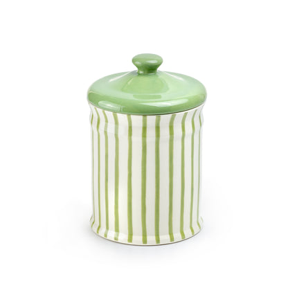 Green & White Stripes Canister with Lid – 2.5qt