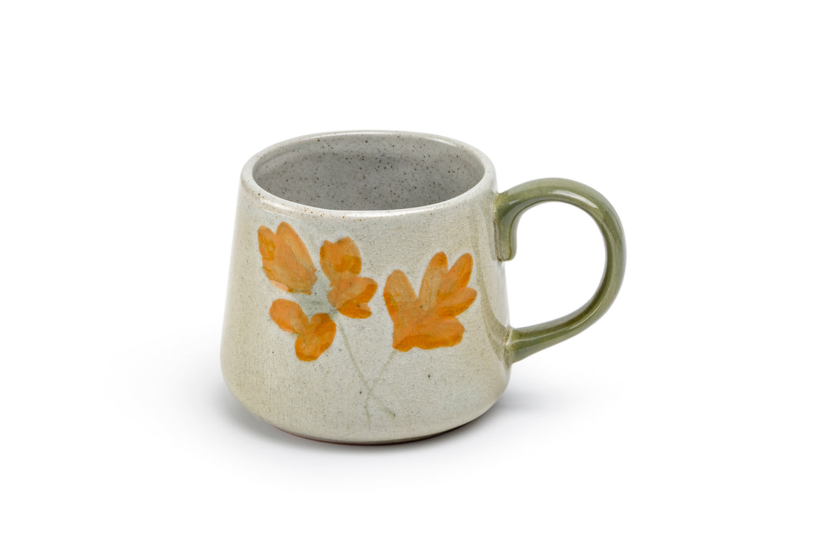 Pressed Fall Leaves Crackle Glazed Mug
