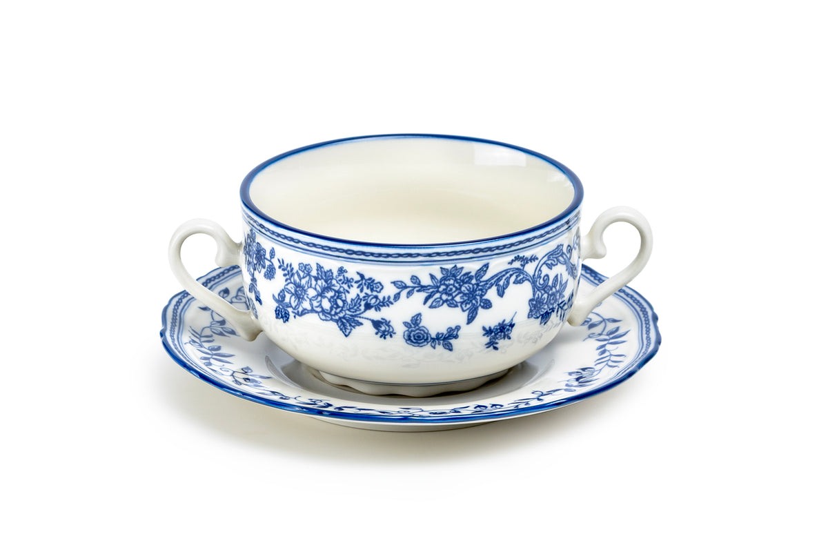 Blue Heritage Toile Fine Porcelain Soup Bowl with Saucer