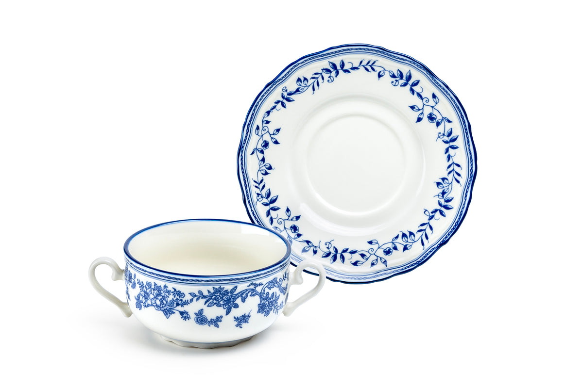 Blue Heritage Toile Fine Porcelain Soup Bowl with Saucer
