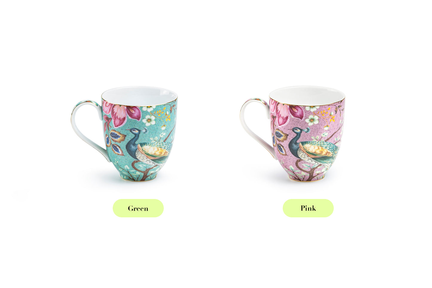 Peacock Lotus Garden Pink Fine Porcelain Mug