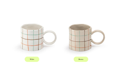 White Organic Plaid Coffee Mug