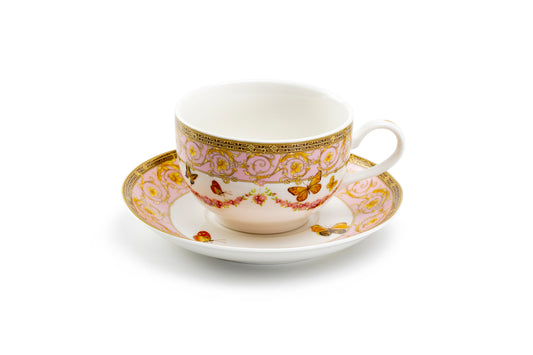 Butterflies with Pink Ornament Fine Porcelain Cup and Saucer