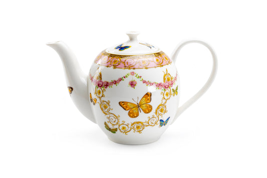 Grace Teaware Butterflies with Pink Ornament Fine Porcelain Teapot