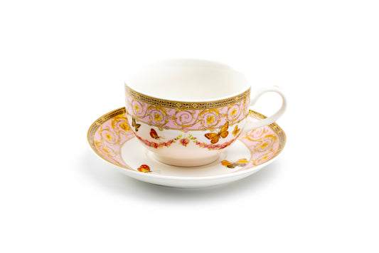 Butterflies with Pink Ornament Fine Porcelain Cup and Saucer