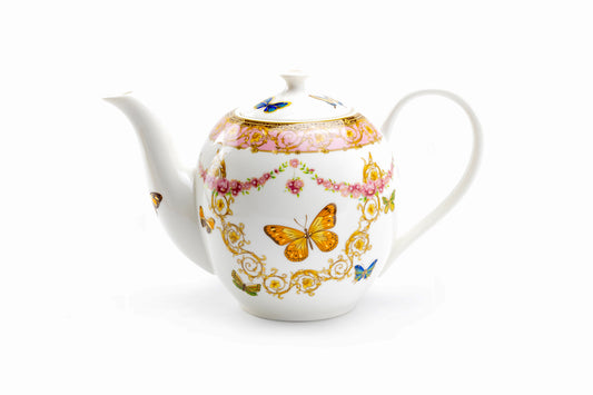 Butterflies with Pink Ornament Fine Porcelain Teapot