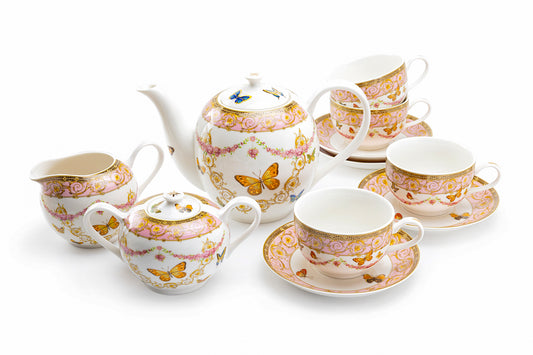 Butterflies with Pink Ornament Fine Porcelain Tea Set