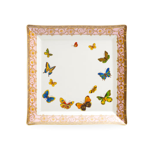 Butterflies with Pink Ornament Fine Porcelain Square Dessert Plate