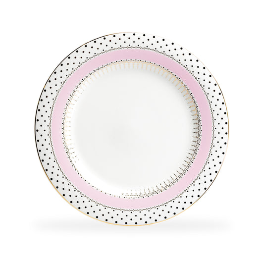 Pink Stripe with Gold Dots Fine Porcelain Dinner Plate