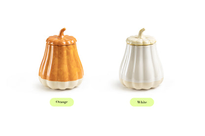 Pumpkin Figural White Reactive Glaze Jar with Silicone Seal Lid