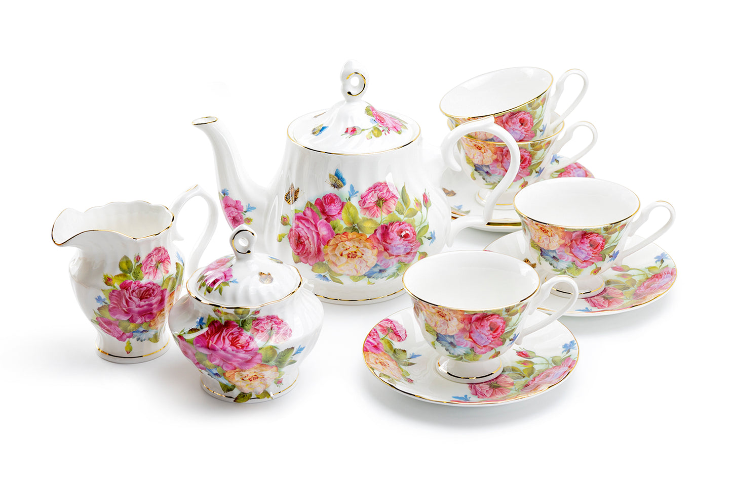 Sandra's Rose with Butterflies Bone China Tea Set