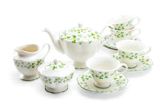 Shamrock Fine Porcelain Tea Set with Tulip Shaped Cups