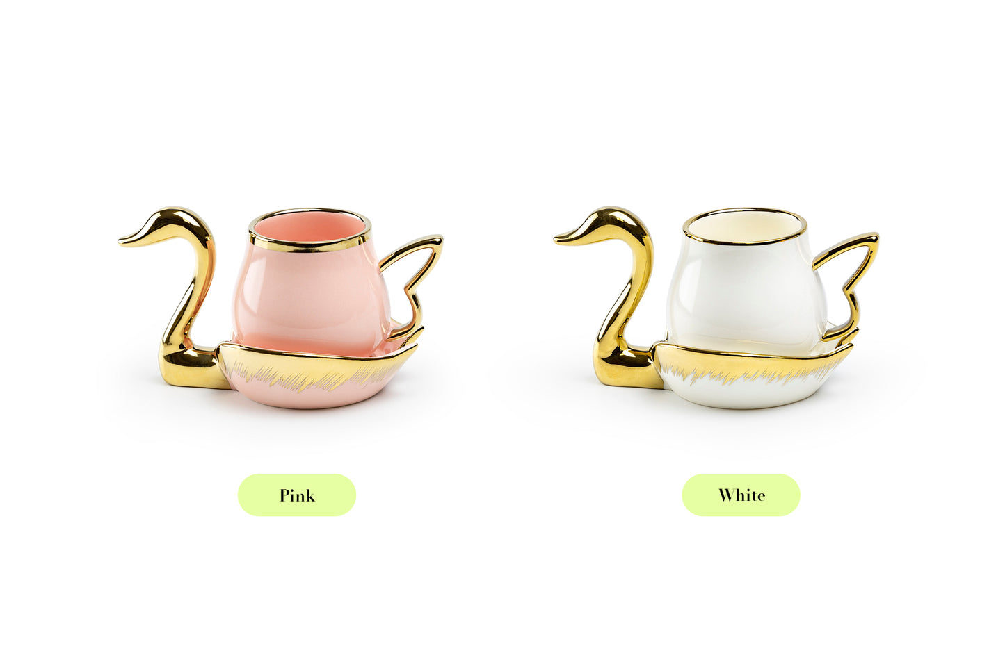 Golden Swan Pink Fine Porcelain Tea Cup and Saucer