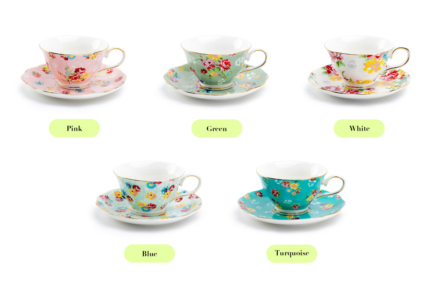 Turquoise Shabby Rose Fine Porcelain Cup and Saucer