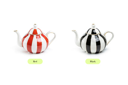 Black Carousel Stripes Fine Porcelain Teapot