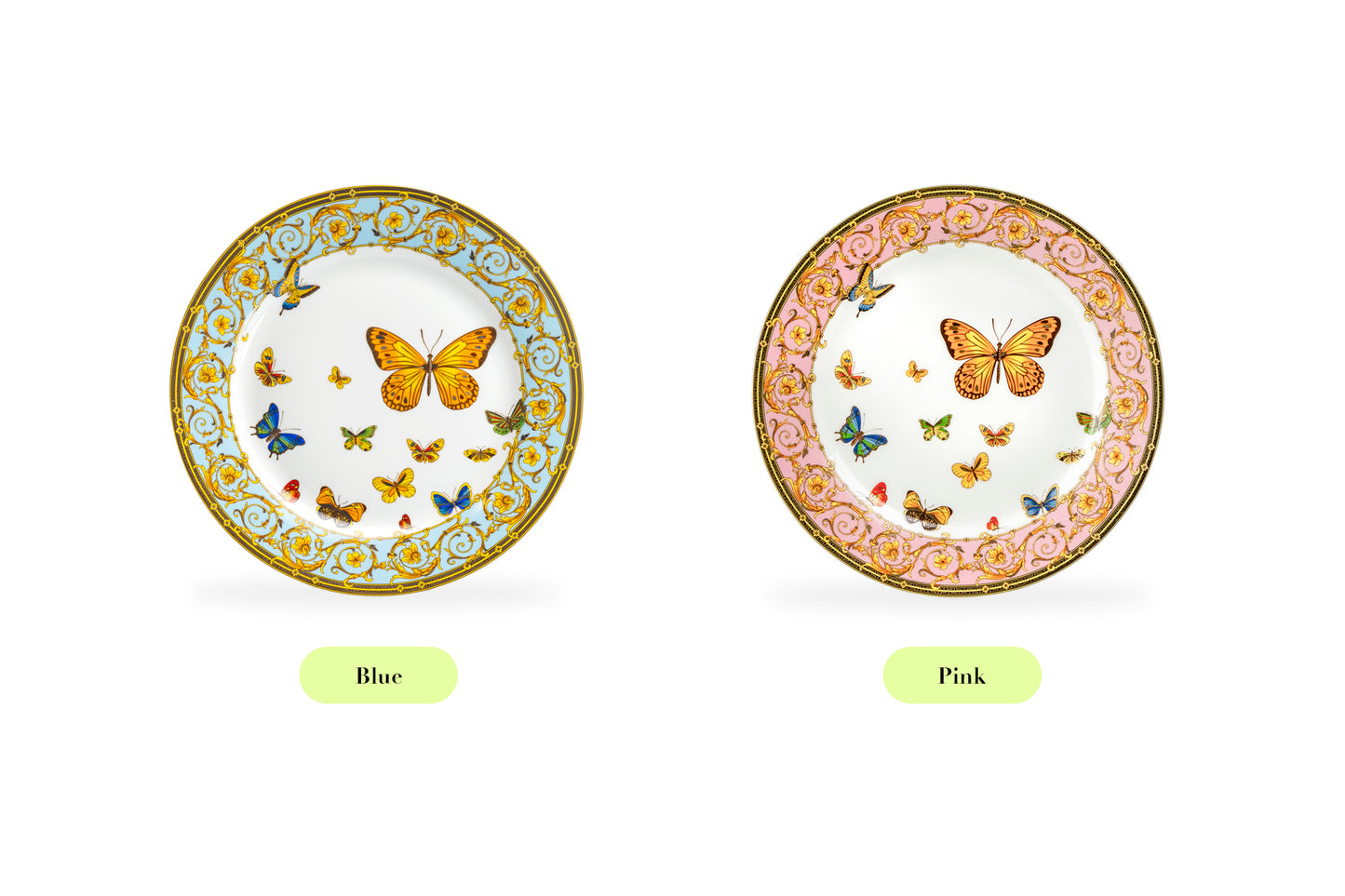 Butterflies with Blue Ornament Fine Porcelain Dessert Plate