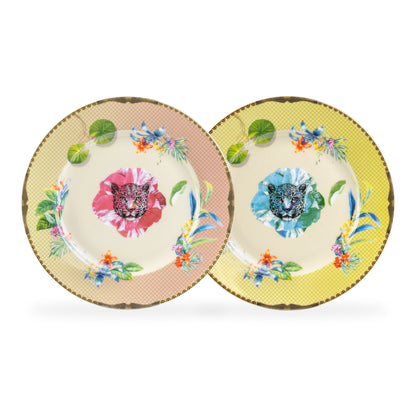 Summer Savanna Leopard Fine Porcelain Dessert Plate Set of 2 with Gift Box