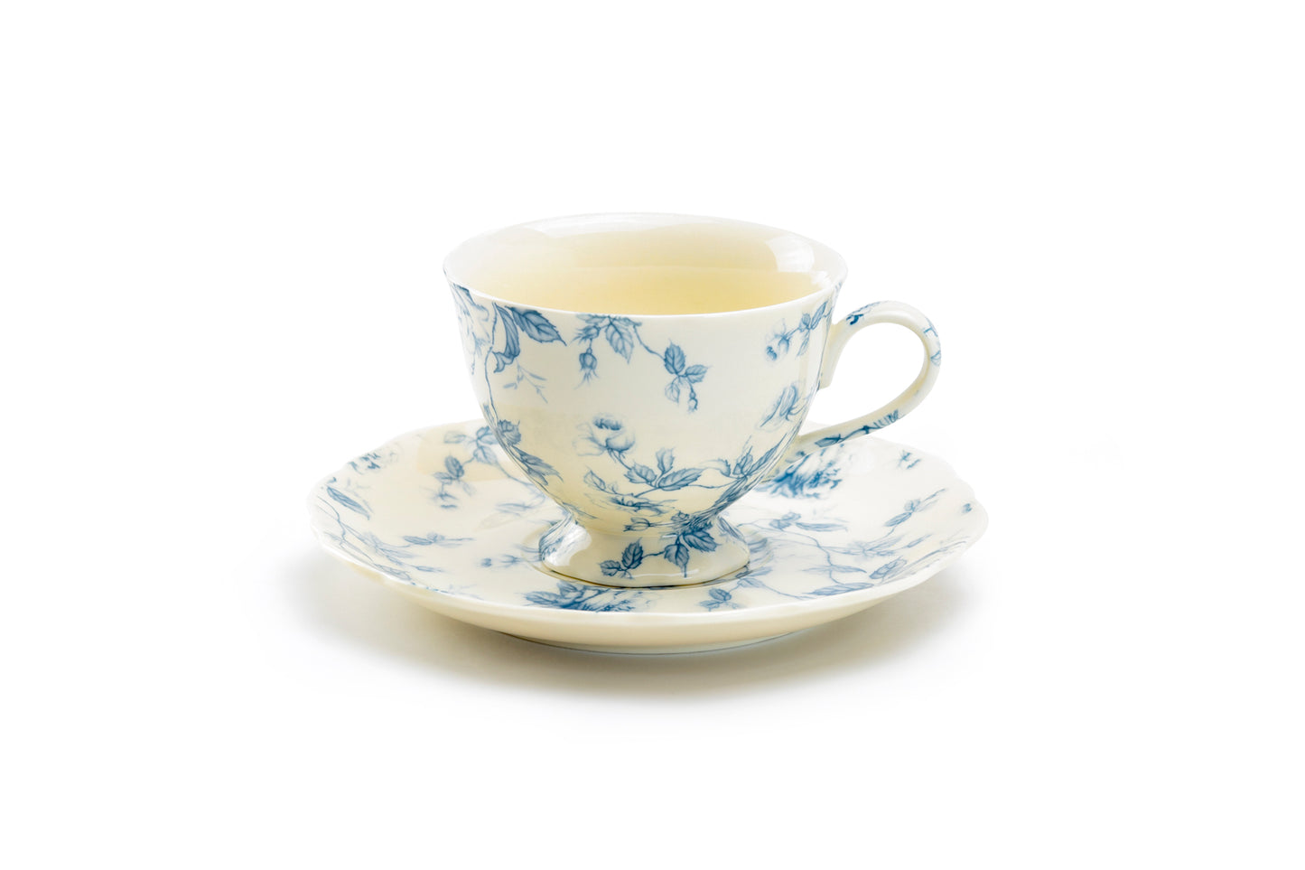 Blue Rose Toile Fine Porcelain Tea Cup and Saucer
